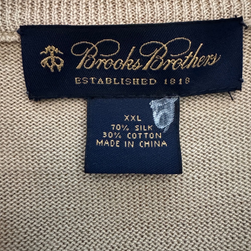 Brooks Brothers Argyle Sweater Vest Tan Cream V-Nek Cotton XXL - Picture 4 of 8